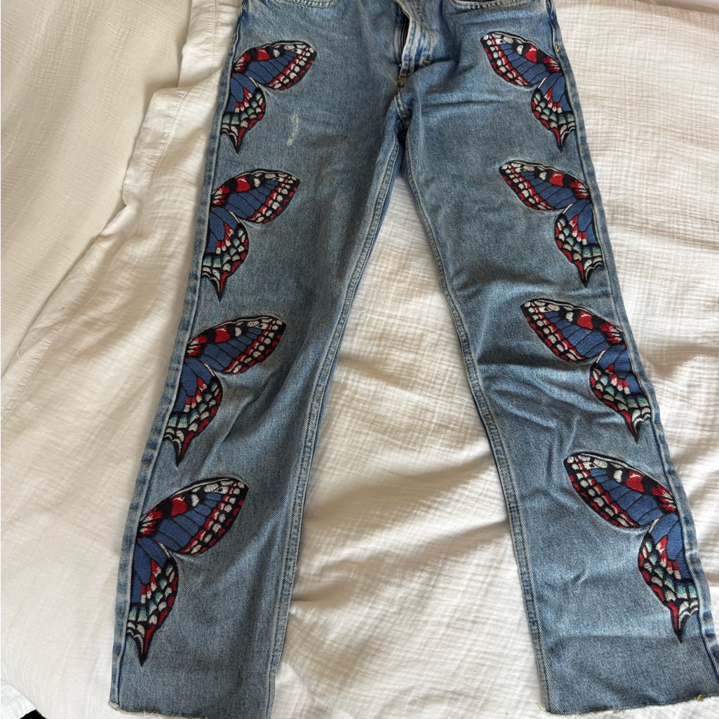 Maje Blue Jeans With Butterfly Embroidery